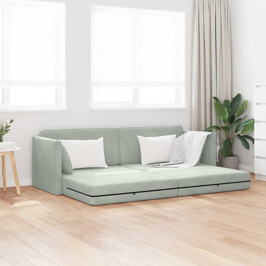 Floor Sofa Bed 2-in-1 Light Grey 213x144x60 cm Velvet