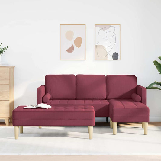 2 Piece Sofa Set with Cushions in Wine Red Fabric