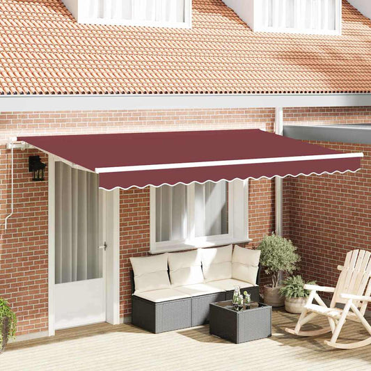 Retractable Awning Manual Burgundy red and White 4x2 m