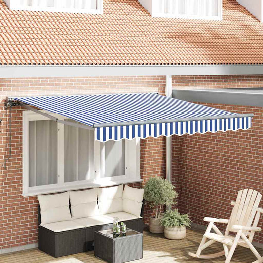 Retractable Awning Manual Blue and White 300x250 cm
