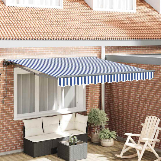 Retractable Awning Manual Blue and White 350x250 cm Acrylic