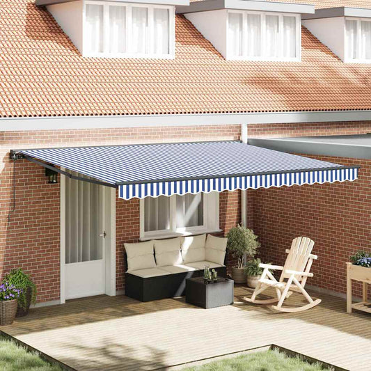 Retractable Awning Manual Blue and White 450x300 cm