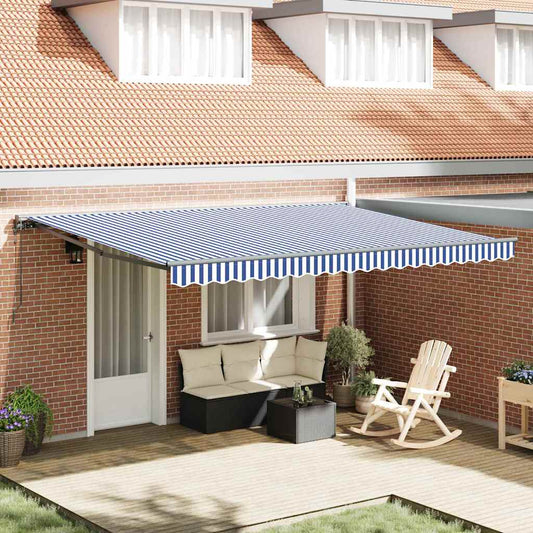 Retractable Awning Manual Blue and White 450x300 cm