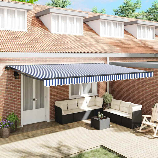 Retractable Awning Manual Blue and White 500x300 cm
