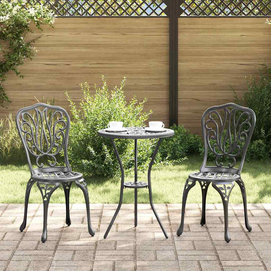 3-Piece Garden Bistro Set in Black Cast Aluminum