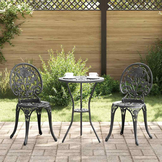 3 Piece Garden Bistro Set Black Cast Aluminium