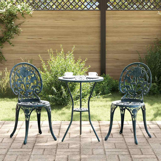 3-Piece Garden Bistro Set - Green Cast Aluminum