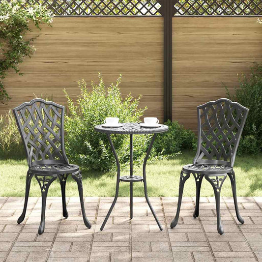 3 Piece Garden Bistro Set - Black Cast Aluminum
