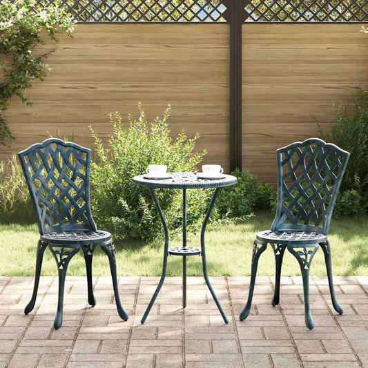 3 Piece Garden Bistro Set Green Cast Aluminium