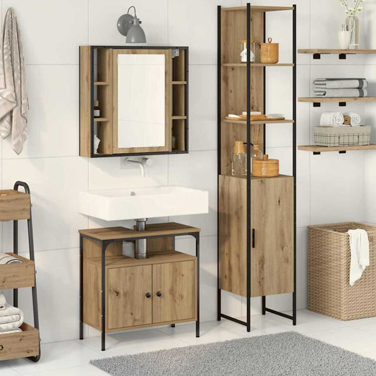 Bathroom Furniture Set Set of 3 Artisan Oak Engineered Wood, Metal