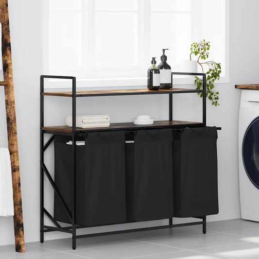 Laundry Basket 3 Compartments with Shelves Smoked Oak