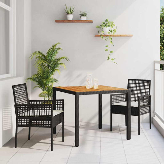 Dining Furniture Set Set of 3 Black Wood Durable Patio Gear