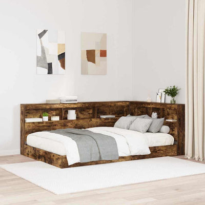 Storage Headboard with Shelf Smoked oak 120 cm Engineered wood