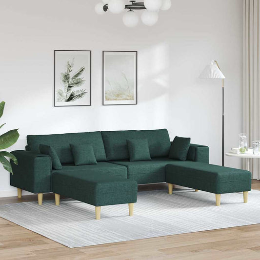 Fabric Sofa with Cushion 3 pcs Dark Green 208 cm Fabric