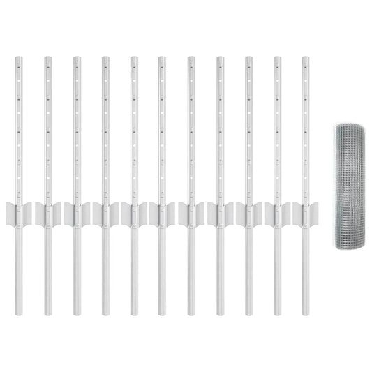 Welded Wire Fence with 11 U Posts Silver 0.4x25 m Steel