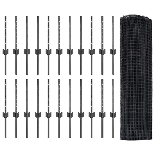 Welded Wire Fence with 22 U Posts Grey 0.4x50 m Steel