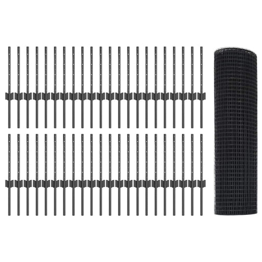 Welded Wire Fence with 44 U Posts Grey 0,4x100 m Steel