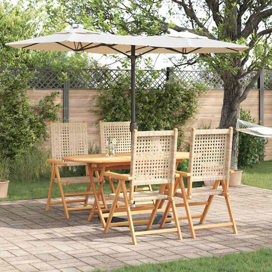 5-Piece Garden Dining Set in Beige with Solid Acacia Wood and Poly Rattan