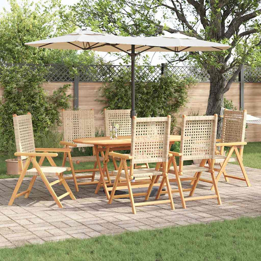 7-Piece Garden Dining Set in Beige with Solid Acacia Wood and Poly Rattan