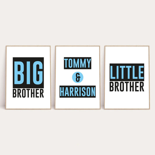 Big Brother Little Brother Name Children's Bedroom Wall Decor Set Of 3 Prints-0