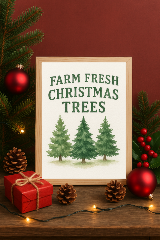Farm Fresh Christmas Trees Wall Art – Rustic Holiday Farmhouse Winter Print-0