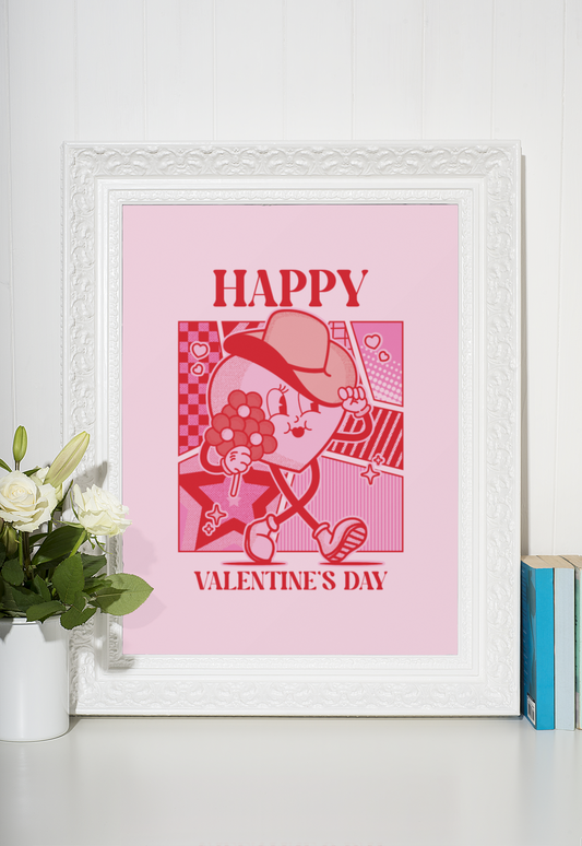 Happy Valentines Day Retro Valentine's Day Home Wall Decor Print-0