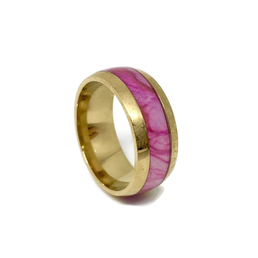 Gold & Pink Marble Band Ring-0