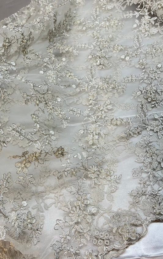 Handmade Bridal Embroidered Beaded Lace Fabric-0