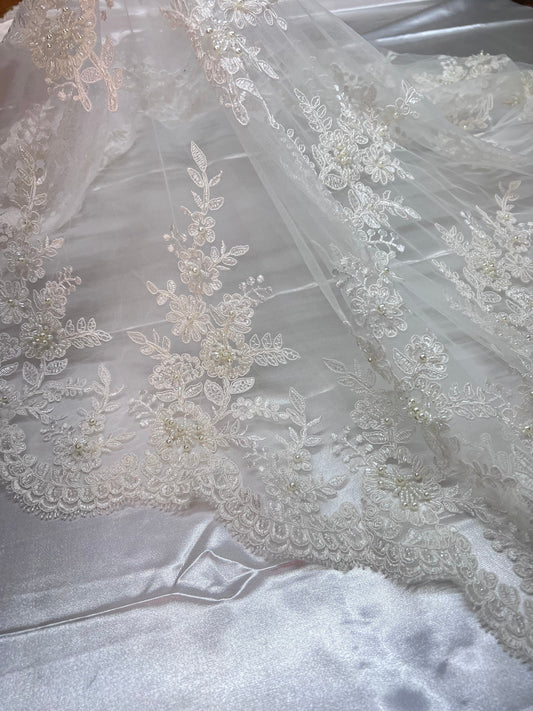 Handmade Bridal Embroidered Beaded Lace Fabric-0