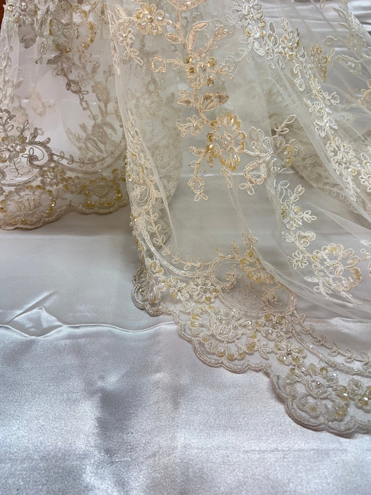 Handmade Bridal Embroidered Beaded Lace Fabric-0