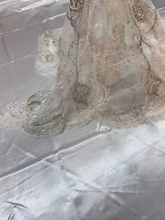 Handmade Bridal Embroidered Beaded Lace Fabric-0