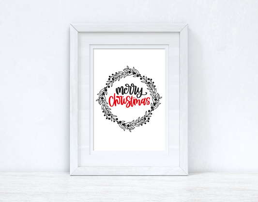 Merry Christmas Wreath Seasonal Wall Home Decor Print-0