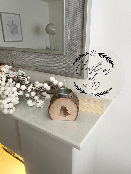 Christmas At House Number Star Wreath Christmas Acrylic Plaque Sign With Wooden Base-0