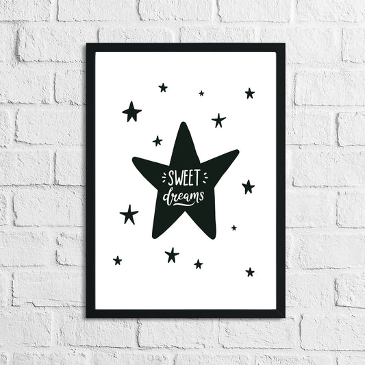 Scandinavian Sweet Dreams Black Star Children's Nursery Bedroom Wall Decor Print-0