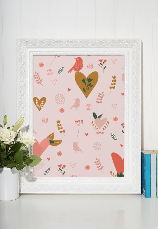 Valentine's Pink Pattern Valentine's Day Home Wall Decor Print-0