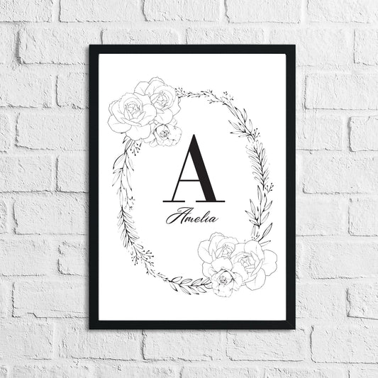 Black Rose Wreath Name Children's Room Wall Decor Print-0