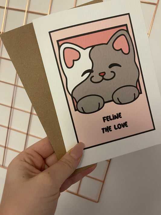Feline The Love Cat Animal Valentines Day Funny Humorous Hammered Card & Envelope-0