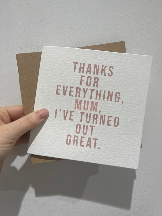 Thanks For Everything Mum Mothers Day Cute Funny Humorous Hammered Card & Envelope-0