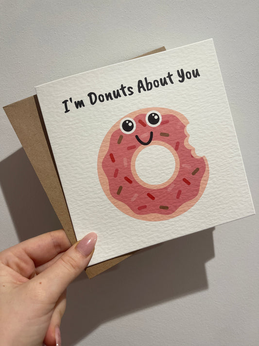 I'm Donuts About You Valentines Day Funny Humorous Hammered Card & Envelope-0