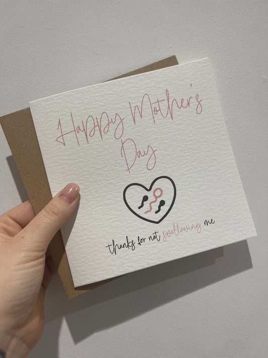 Happy Mothers Day Thanks For Not Swallowing Me Mothers Day Cute Funny Humorous Hammered Card & Envelope-0
