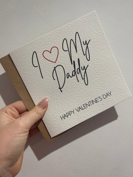 I Love Daddy or Mummy Valentines Day Funny Humorous Hammered Card & Envelope-0