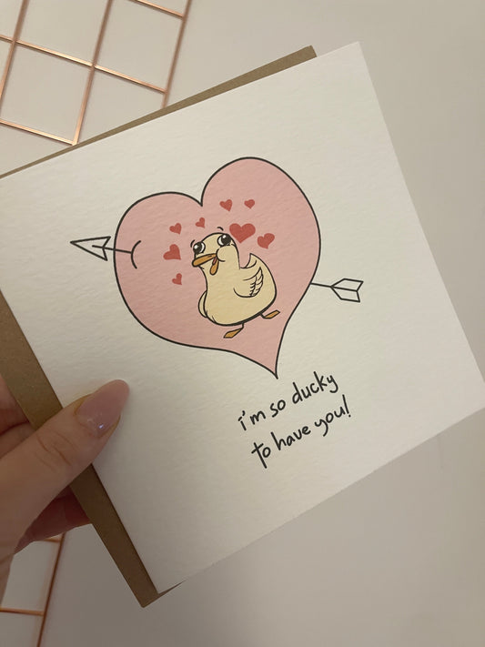 I'm So Ducky To Have You! Valentines Day Funny Humorous Hammered Card & Envelope-0