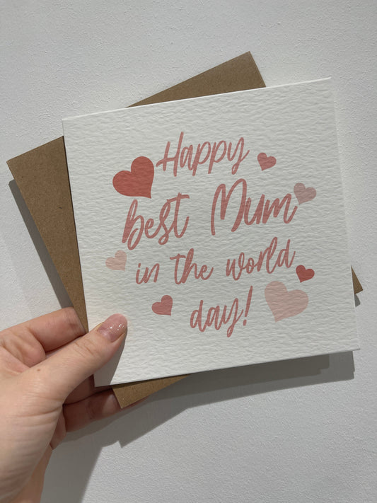 Happy Best Mum In World Mothers Day Cute Funny Humorous Hammered Card & Envelope-0