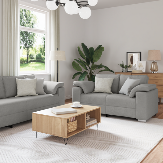2-Piece Sofa Set with Cushions in Cloud Grey Fabric