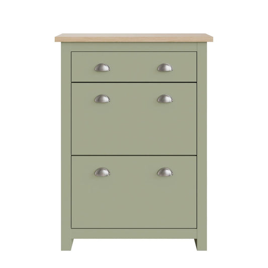 Lancaster Tall Shoe Storage Green 2 Doors 4 Shelves 1 Drawer