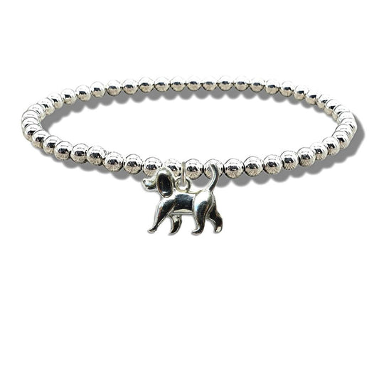 Walking Dog Silver Beaded Bracelet