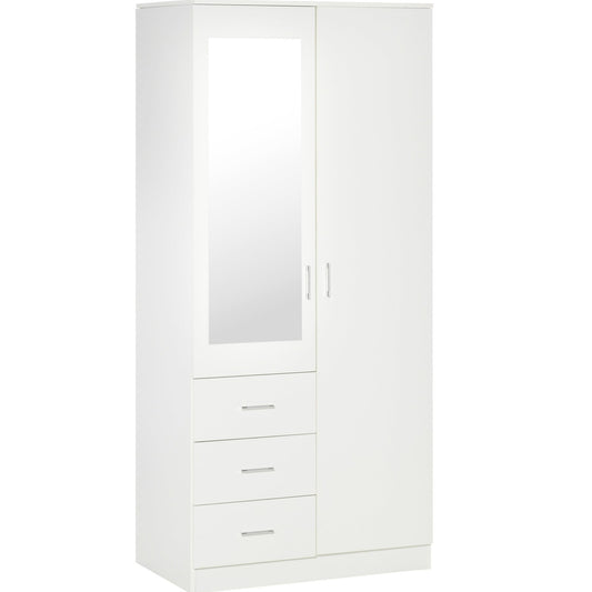 Homcom Modern Mirror Wardrobe 2 Door Storage Cupboards Home Storage Organisation Furniture with Adjustable Shelf
